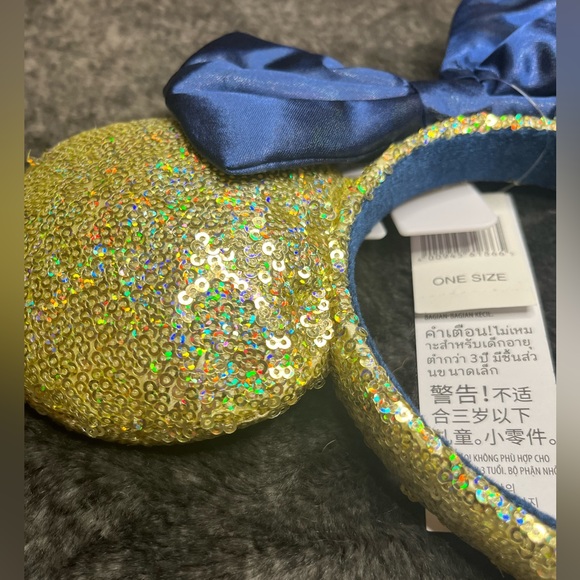 NWT-Disney Minnie Ear Headband 50th Anniversary Gold Sequin EARidescent Blue Bow - Picture 4 of 6